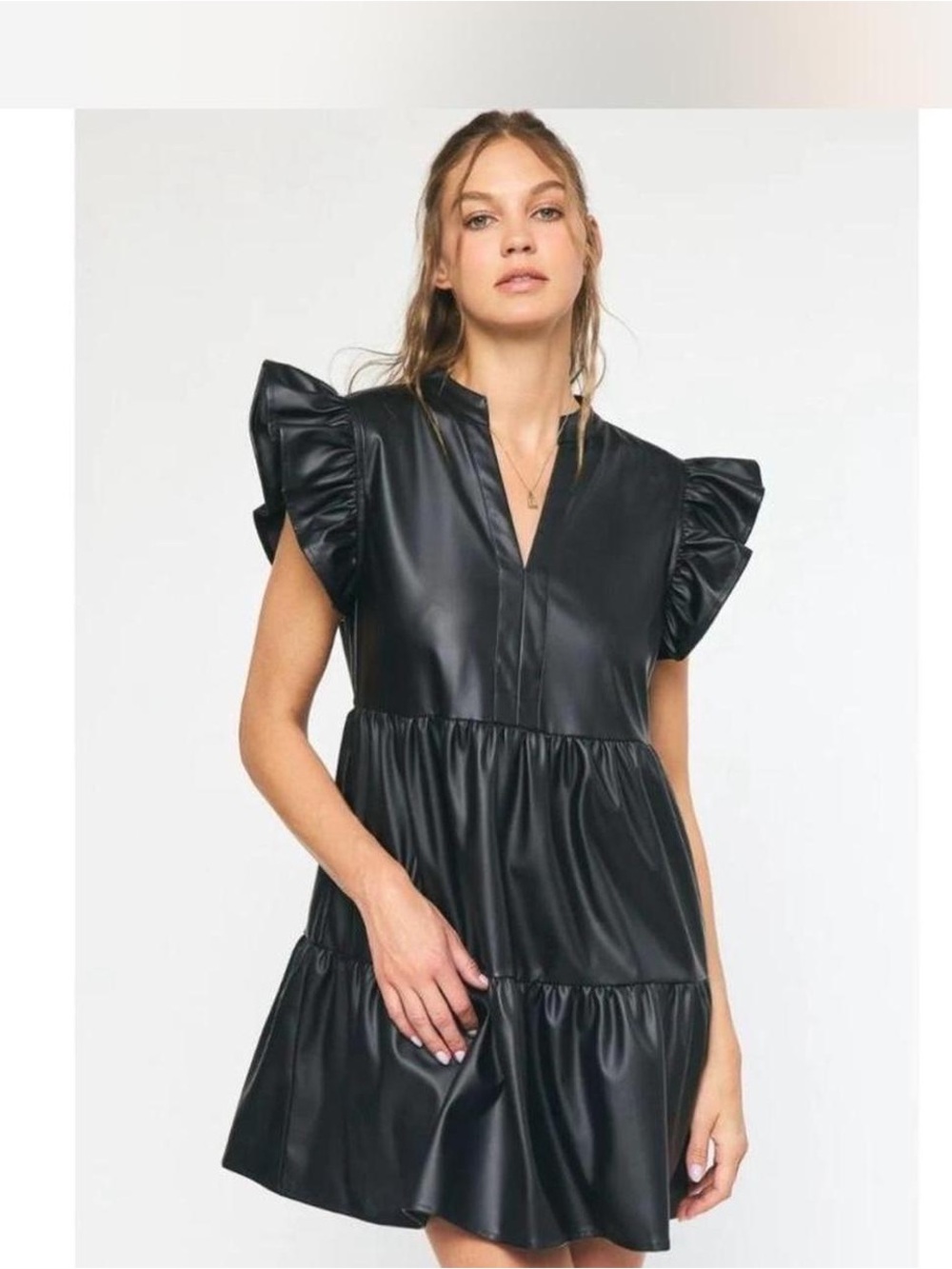 Entro faux leather tiered midi Dress - Small